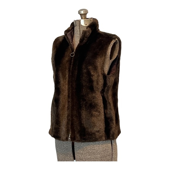 LOFT Jackets & Blazers - ANN TAYLOR LOFT FAUX FUR BROWN VEST ZIP UP SUPER SOFT SIZE MEDIUM